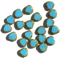 20 10mm Flat Cut Window Heart Beads Opaque Turquoise w/ Speckles